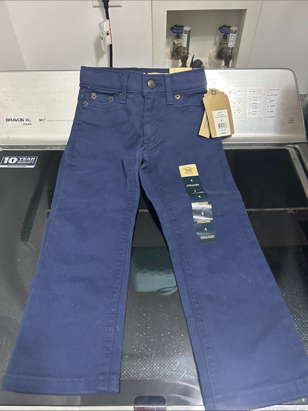Boys size 4 new nwt navy slim straight dress jeans adjustable waist